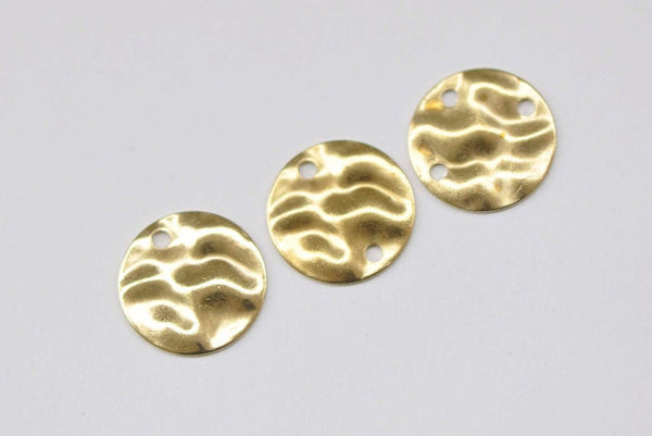 100 pcs Raw Brass Textured Round Blank Disc Charms One/Two/Three Holes Version