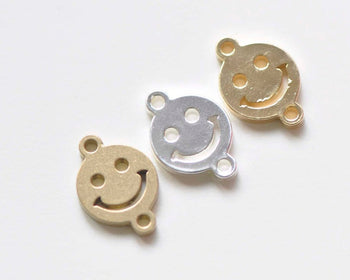 Raw Brass/Gold/Silver Happy Smile Icon Thick Connectors Set of 2