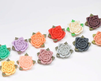 5 pcs Resin Rose Flower Cameo Flat Back Cabochon 40mm