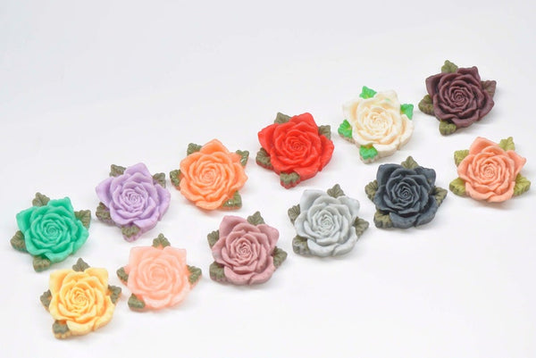 5 pcs Resin Rose Flower Cameo Flat Back Cabochon 40mm