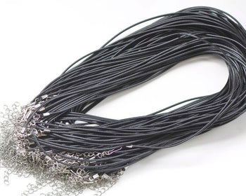 Black Wax Cord Necklaces With Lanyard Hook Spring Clips 1.5mm