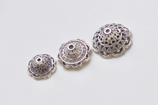 20 pcs Antique Silver Flower Spacer Bead Caps 14mm/16mm/18mm