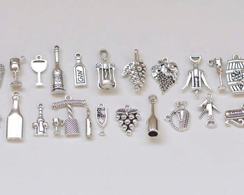 Antique Silver Wine Opener Party Theme Charms Mixed Style Set of 23