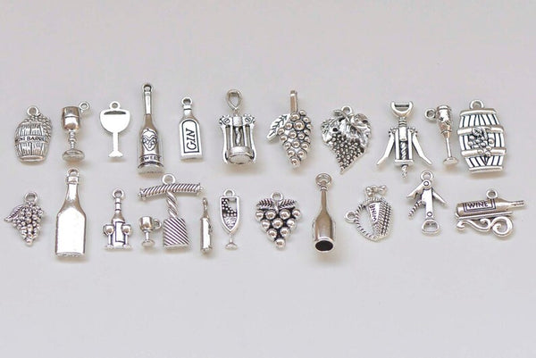 Antique Silver Wine Opener Party Theme Charms Mixed Style Set of 23