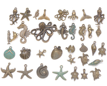 Antique Bronze Ocean Themed Charms Mixed Styles Set of 56  A2213
