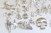 Antique Silver Halloween Themed Ghost Skull Charms Mixed Style Set of 43