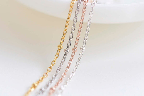 925 Sterling Silver Dainty Saturn Satellite Chain Textured Oval Link Chain