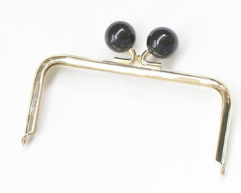 Light Gold Purse Frame Black Ball Kisslock Bag Hanger Glue-in Style 13cm x 6cm