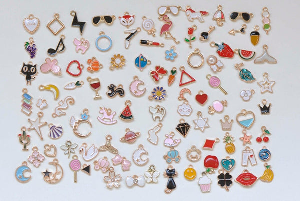 Light Gold Fancy Enamel Charms Mixed Styles Set of 100 A2640