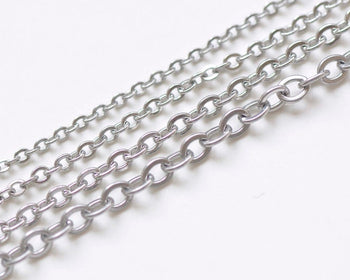 6.6ft (2m) of Stainless Steel Flat Oval Cable Link Chain Closed Soldered Links