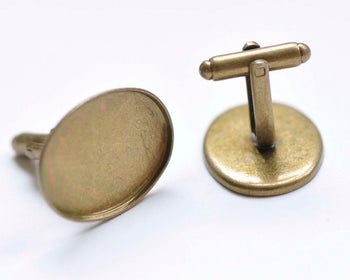 Antique Bronze Oval Bezel Cuff Link Blanks Set of 10 A3281