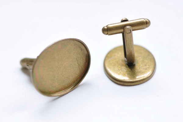 Antique Bronze Oval Bezel Cuff Link Blanks Set of 10 A3281