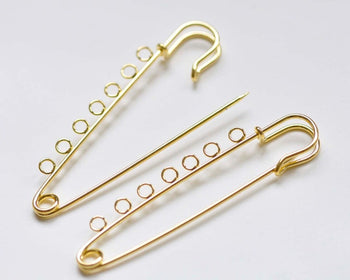 Gold Kilt Pins Seven Loops Safety Pin Broochs 15x80mm Set of 10  A358