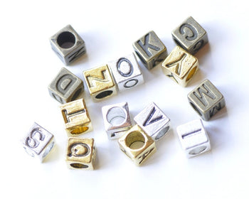 Antique Bronze/Silver/Gold Alphabet Large Hole Square Initial Letter Beads