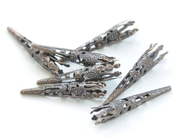 50 pcs Antiqued Copper Filigree Cone Long Bead Caps 8x41mm A7246