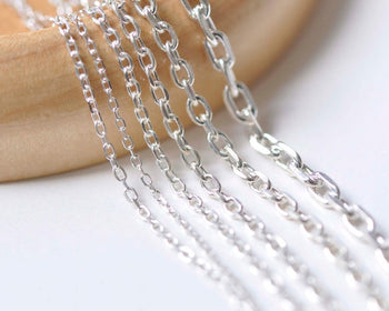 Polished 925 Sterling Silver Textured Oval Chain 0.9mm-2.8mm