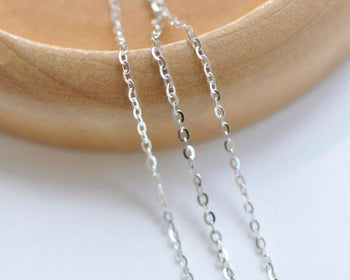 Polished 925 Sterling Silver Sparkle Flat Oval Chain 1mm/1.2mm/1.45mm/1.6mm