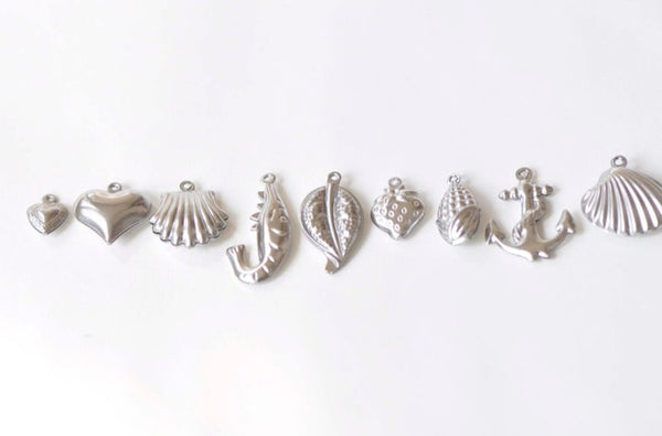Stainless Steel 3D Charms Pendants Heart Leaf Shrimp Scallop Corn