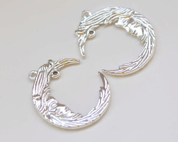 10 pcs Crescent Moon Face Connectors Antique Silver Pendants A7495