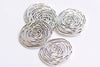 Antique Bronze/Silver Filigree Rose Flower Pendants Charms 37x39mm Set of 10