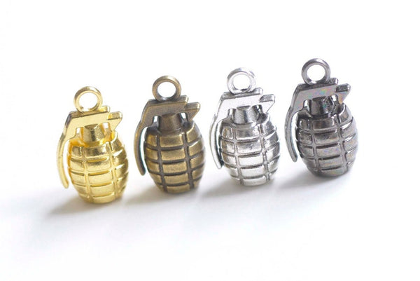 10 pcs Antique Bronze/Silver Grenade Weapon Charms Pendants 23mm