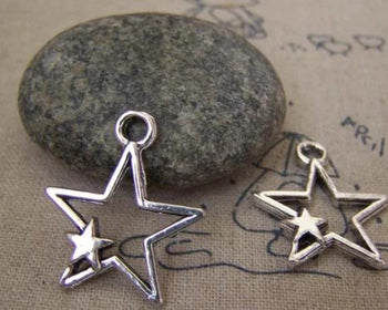 20 pcs Antique Silver Double Star Charms 22x26mm A5196