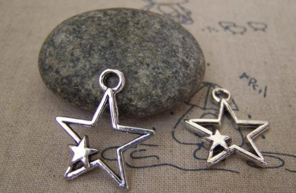 20 pcs Antique Silver Double Star Charms 22x26mm A5196