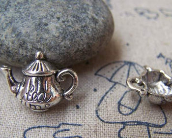 20 pcs of Antique Silver Half Teapot Charms 14x19mm A1285