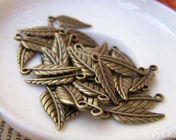 50 pcs of Antique Bronze Leaf Charms 7x16mm A320
