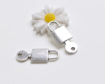 10 pcs Antique Silver Padlock Key Charms Double Sided 10x25mm