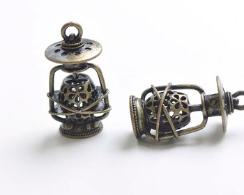 Antique Bronze 3D Filigree Lantern Pendant Charms 20x38mm Set of 4