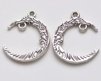 20 pcs Moon Face Connectors Antique Silver Crescent Charms Pendants A5828