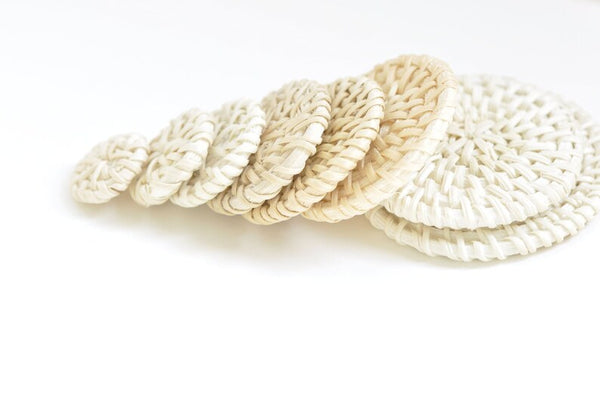 Bleached White Pad Rattan Earring Pendant Circle Wooden Straw Findings Set of 2