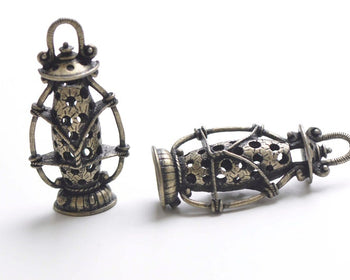 Antique Bronze 3D Filigree Lantern Pendant Charms 27x54mm Set of 4