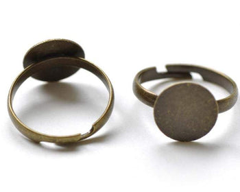 10 pcs Antique Bronze Ring Blank Shank Base with 12mm Pad A4169