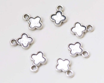 Antique Silver Tiny Plum Flower Charms Double Sided Set of 50 A8432