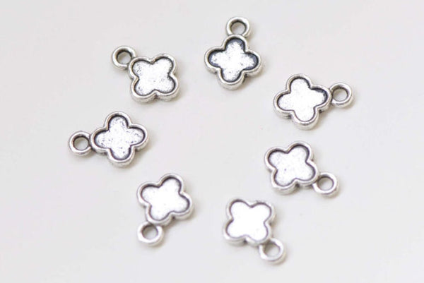 Antique Silver Tiny Plum Flower Charms Double Sided Set of 50 A8432