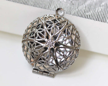 Gunmetal Black Photo Locket Round Pendants Set of 5 A8436