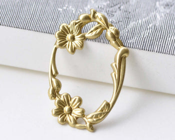 10 pcs Raw Brass Oval Flower Ring Embellishments 28x45mm A8555