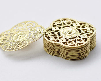 10 pcs Raw Brass Fancy Filigree Flower Ring Embellishments A8558