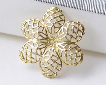 10 pcs Raw Brass Six Petal Filigree Flower Embellishments A8559