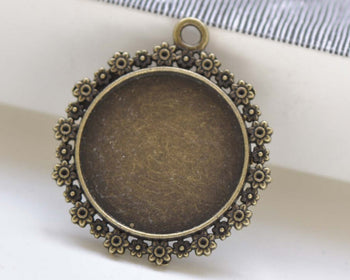 10 pcs Antique Bronze Round Pendant Tray Setting 20mm Cabochon A8443