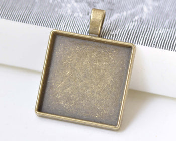 10 pcs Antique Bronze Square Pendant Tray Match 20mm/25mm Cabochon