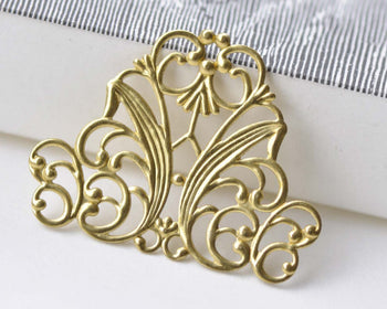 10 pcs Raw Brass Filigree Flower Embellishments A8562