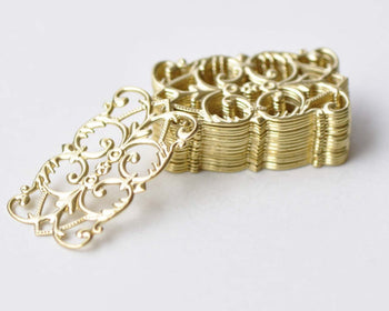 30 pcs Raw Brass Rectangle Floral Stamping Embellishments A8568