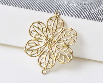 10 pcs Raw Brass Flower Connector Embellishments A8570