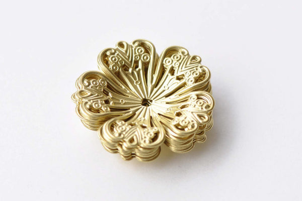 10 pcs Raw Brass Five Petal Filigree Flower Bead Caps A8576