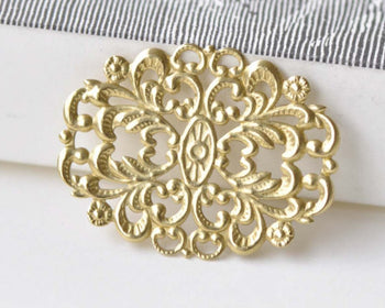 20 pcs Unplated Raw Brass Oval Flower Ring Embellishments  A8581