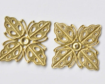 20 pcs Unplated Raw Brass Fancy Butterfly Flower Embellishments A8584