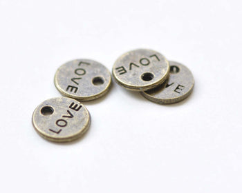 50 pcs Antique Bronze Small Love Round Tag Circle Charms 9mm A8462